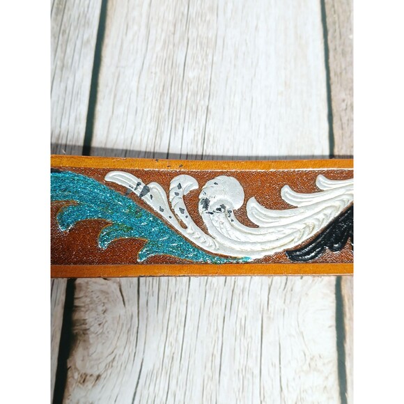 Roris Painted Beltz Hand Painted Black and Blue Leather Belt No Buckle 35\
